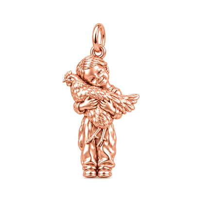 Boy Hugging Chicken Charm Bracelet – Personalized Mom Gift – rose gold charm, front view