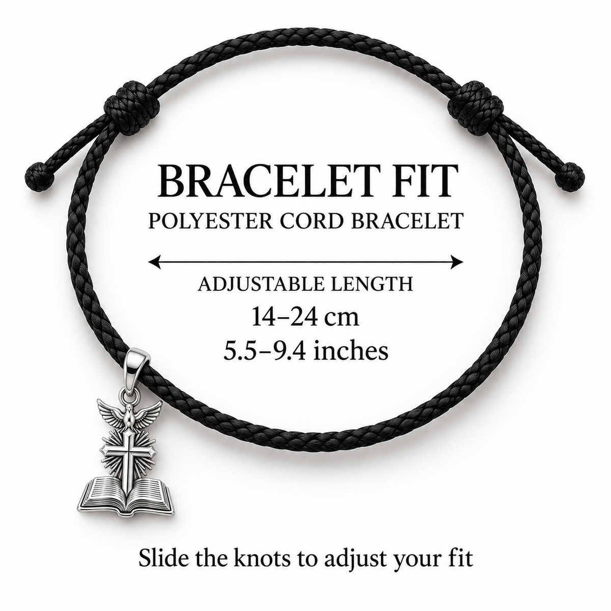 Holy Spirit Cross Bible Charm and Polyester Cord Bracelet Set Gift