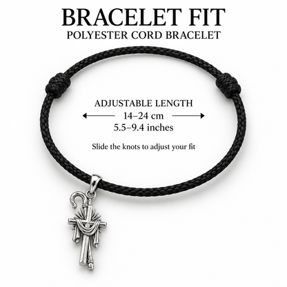 Shepherd Staff Cross Charm and Polyester Cord Bracelet Set Gift