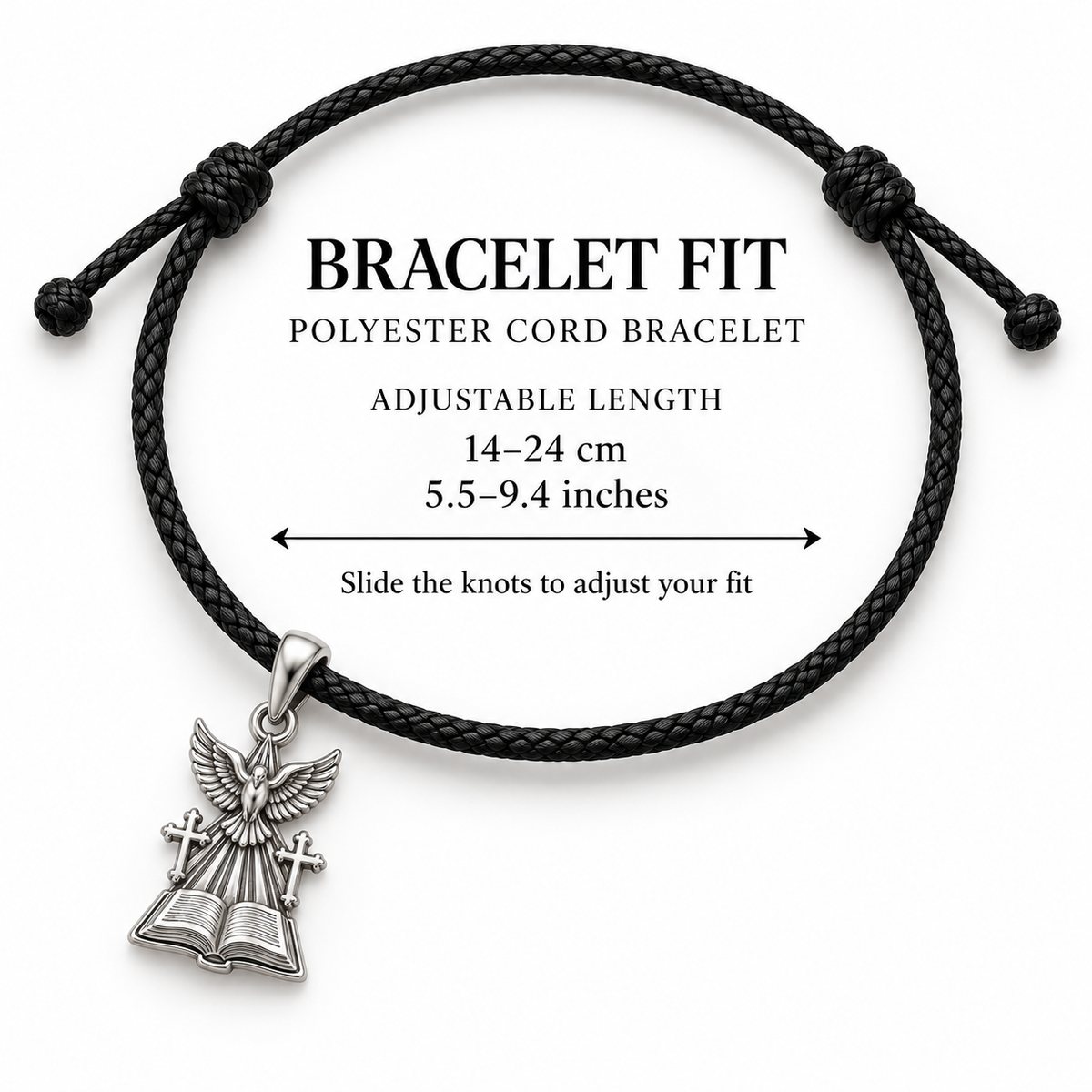 Holy Spirit Dove Bible Charm and Polyester Cord Bracelet Set Gift