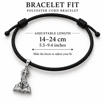 Praying Hands Bible Charm and Polyester Cord Bracelet Set Gift