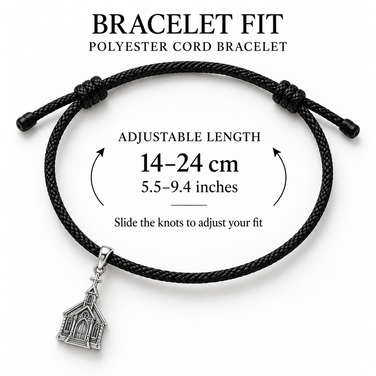 Church Chapel Charm and Polyester Cord Bracelet Set Gift