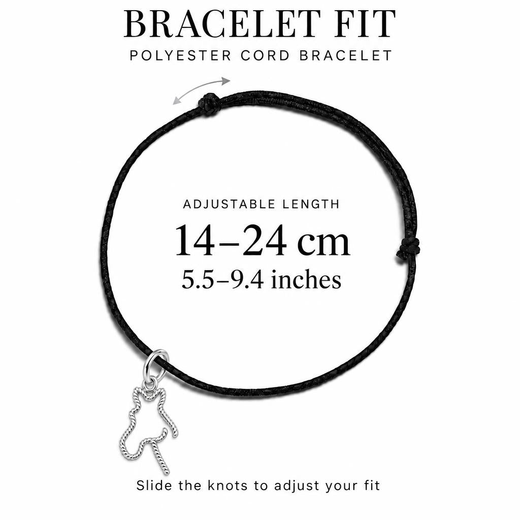 Braided Lasso Horse Charm Bracelet – Personalized Horse Mom Gift – adjustable black cord bracelet, 14–24 cm
