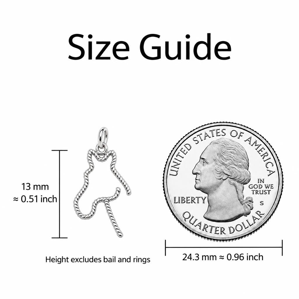 Braided Lasso Horse Charm Bracelet – Personalized Horse Mom Gift – size guide, 13 mm charm next to a quarter