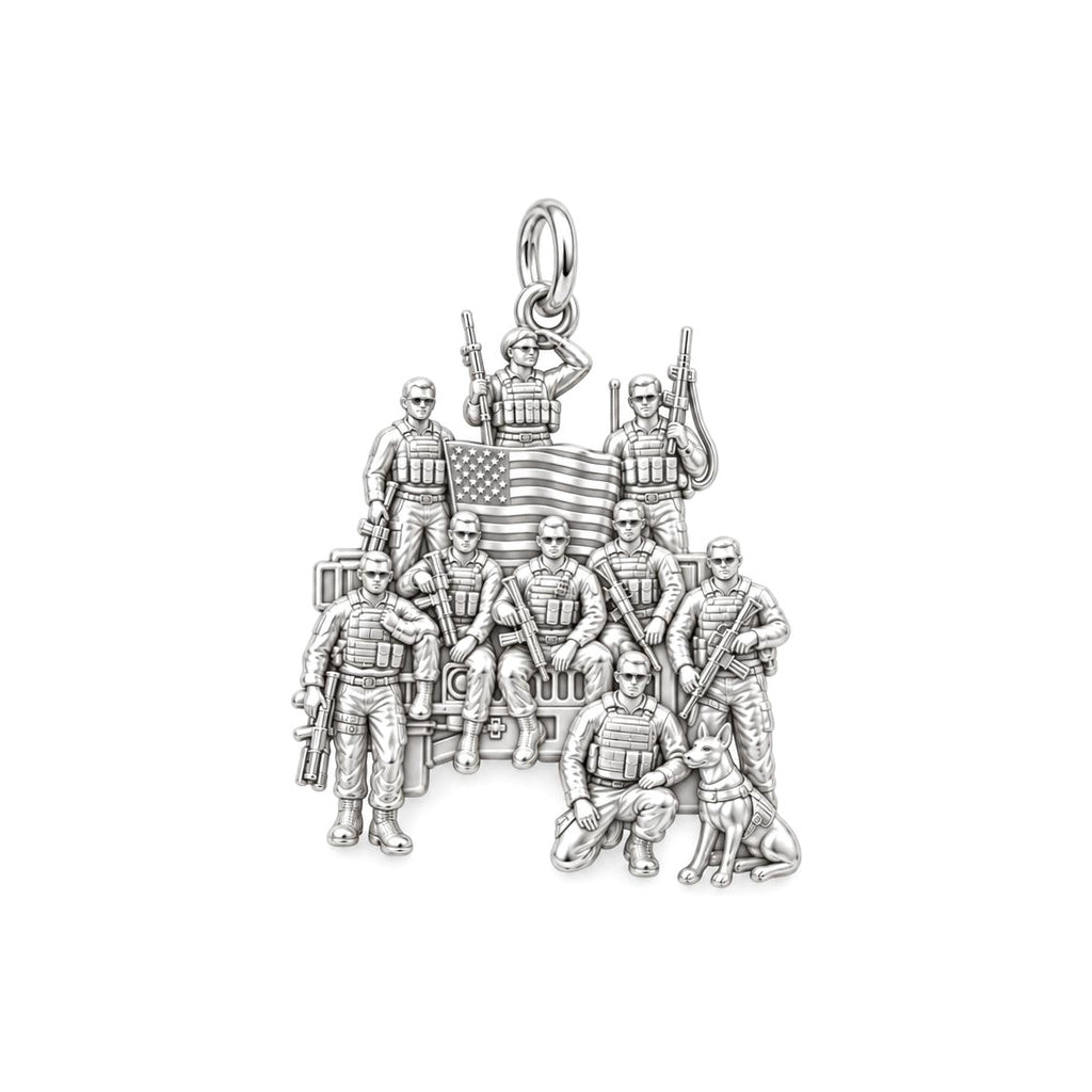Brave Brotherhood Squad Charm Bracelet – Personalized Veteran Gift – silver charm, front view