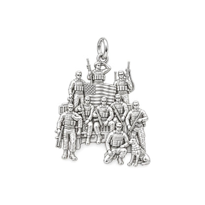 Brave Brotherhood Squad Charm Bracelet – Personalized Veteran Gift – silver charm, front view