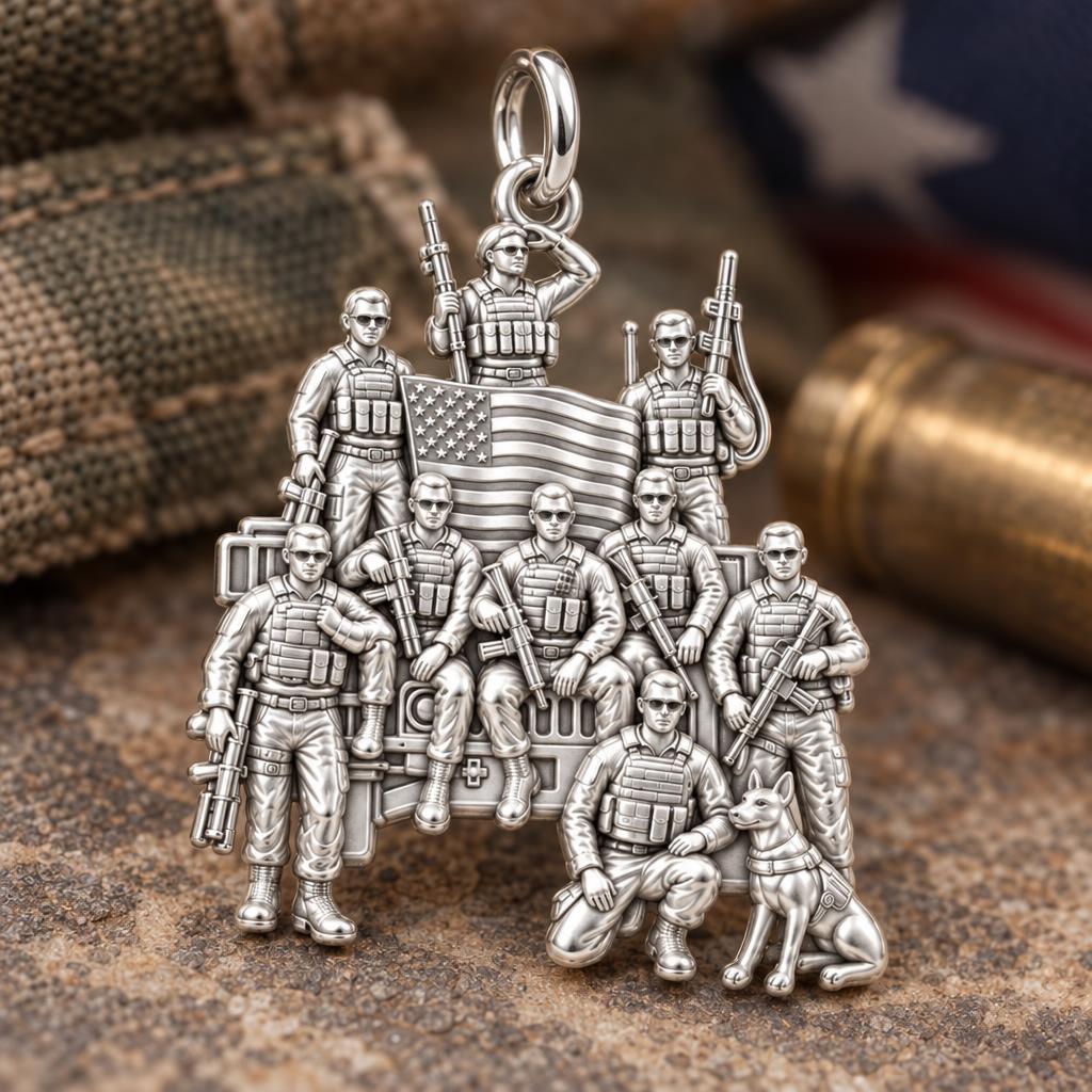 Brave Brotherhood Squad Charm Bracelet – Personalized Veteran Gift – macro detail of the charm