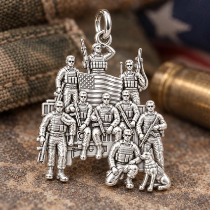 Brave Brotherhood Squad Charm Bracelet – Personalized Veteran Gift – macro detail of the charm