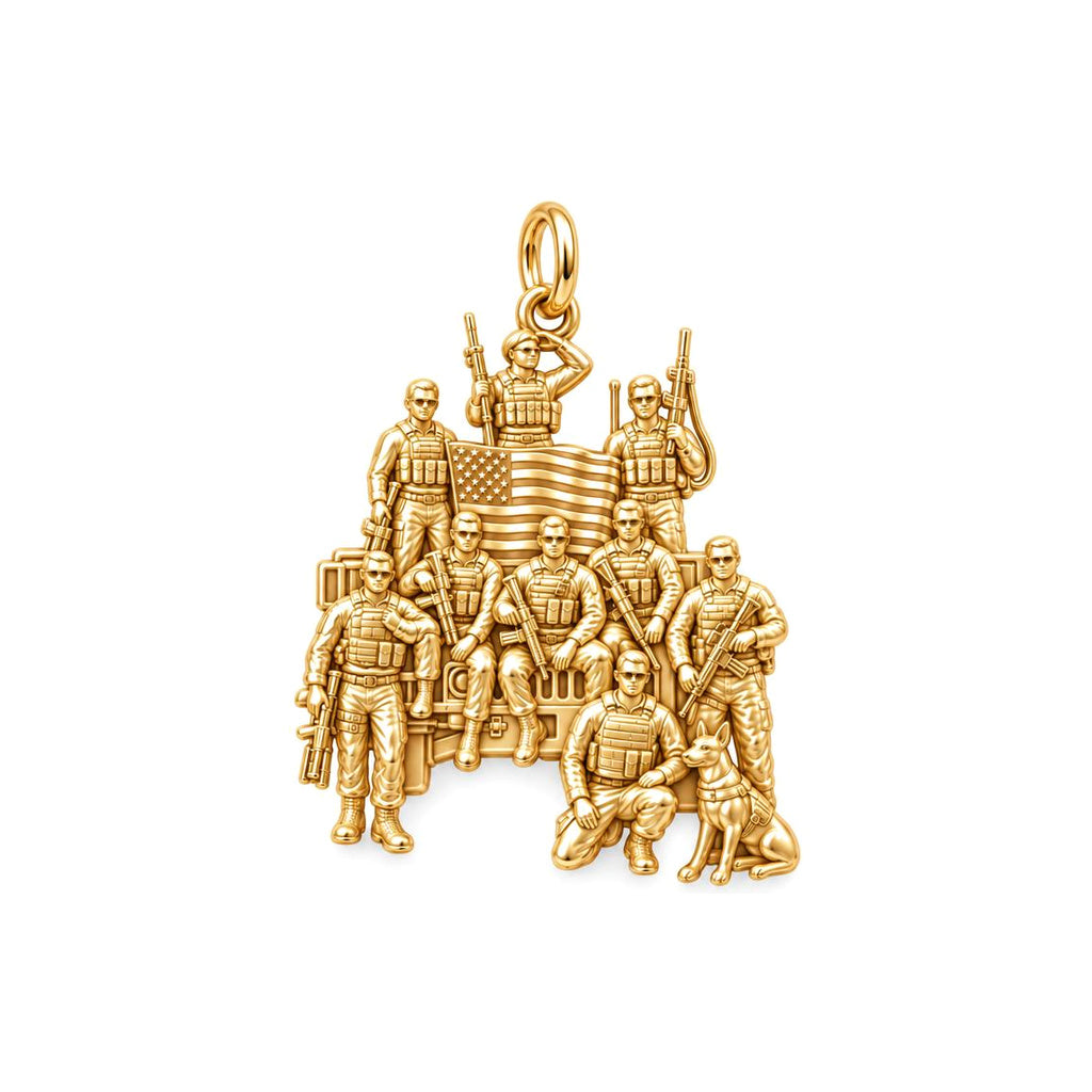 Brave Brotherhood Squad Charm Bracelet – Personalized Veteran Gift – 18K gold charm, front view