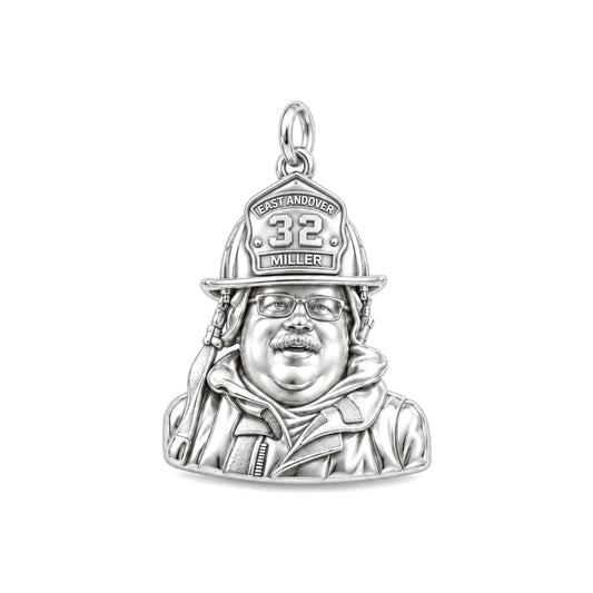 Brave Firefighter Portrait Charm Bracelet – Personalized Hero Gift – silver plated 2 cm charm, front view