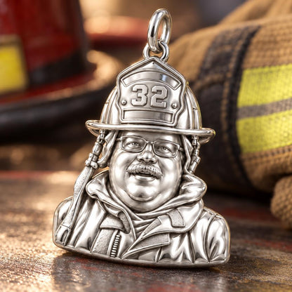 Brave Firefighter Portrait Charm Bracelet – Personalized Hero Gift – macro detail of the charm