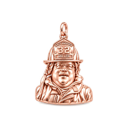Brave Firefighter Portrait Charm Bracelet – Personalized Hero Gift – rose gold 2 cm charm, front view