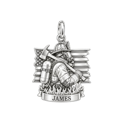Brave Guardian Firefighter Charm Bracelet – Personalized Gift – silver charm, front view