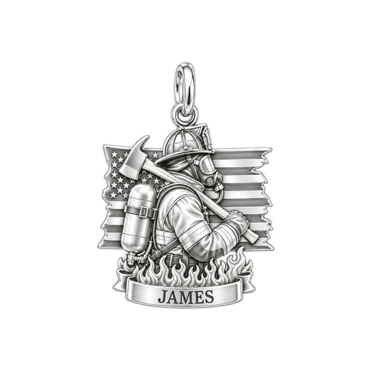 Brave Guardian Firefighter Charm Bracelet – Personalized Gift – silver charm, front view