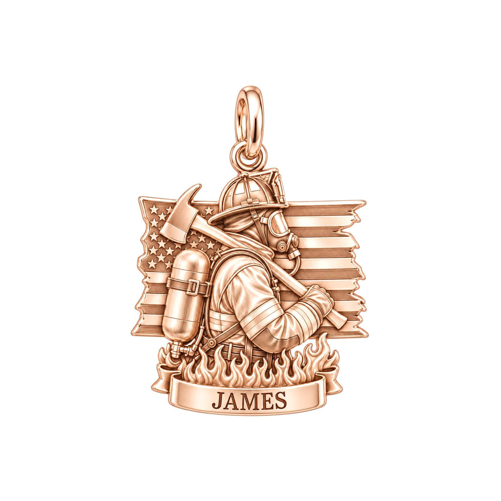 Brave Guardian Firefighter Charm Bracelet – Personalized Gift – rose gold charm, front view