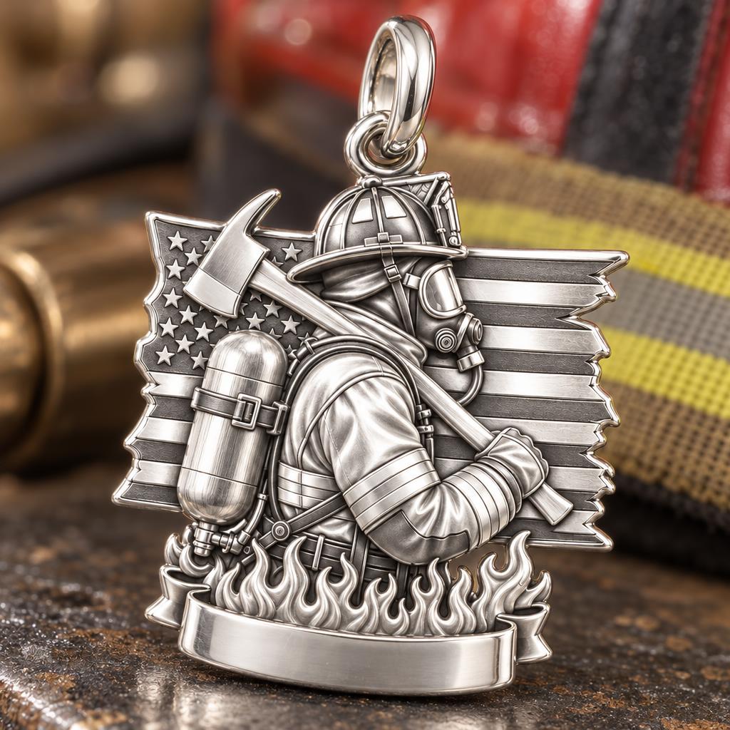 Brave Guardian Firefighter Charm Bracelet – Personalized Gift – macro detail of the charm