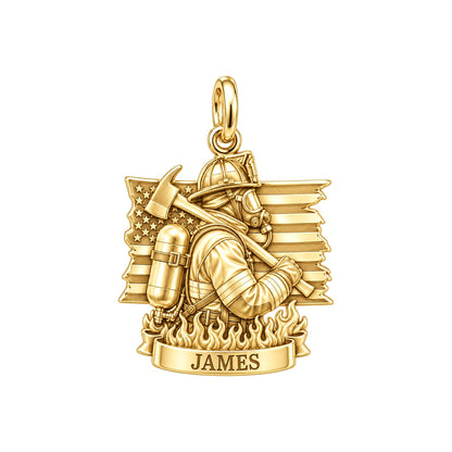 Brave Guardian Firefighter Charm Bracelet – Personalized Gift – 18K gold charm, front view