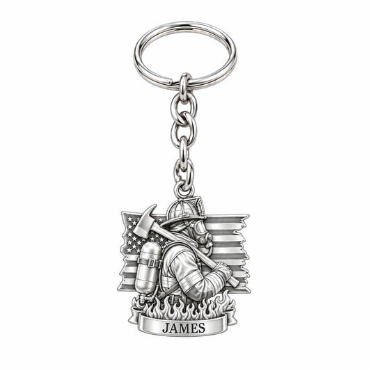 Brave Guardian Firefighter Charm Keychain – silver, front view