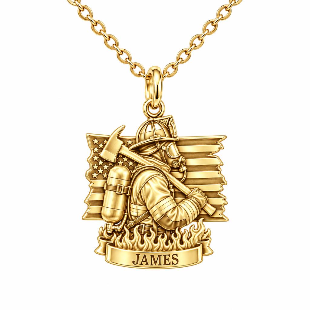 Brave Guardian Firefighter Charm Necklace Set – 18K gold, front view