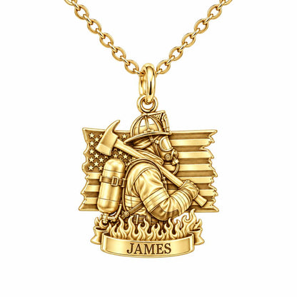 Brave Guardian Firefighter Charm Necklace Set – 18K gold, front view