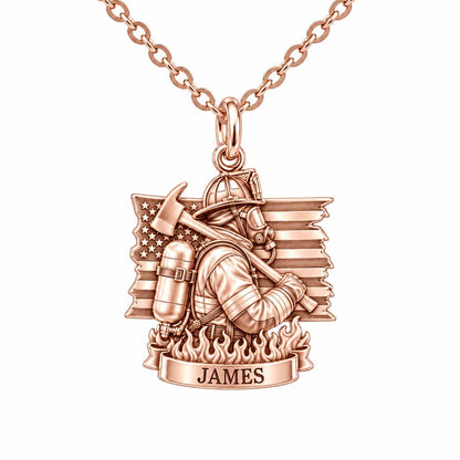 Brave Guardian Firefighter Charm Necklace Set – rose gold, front view