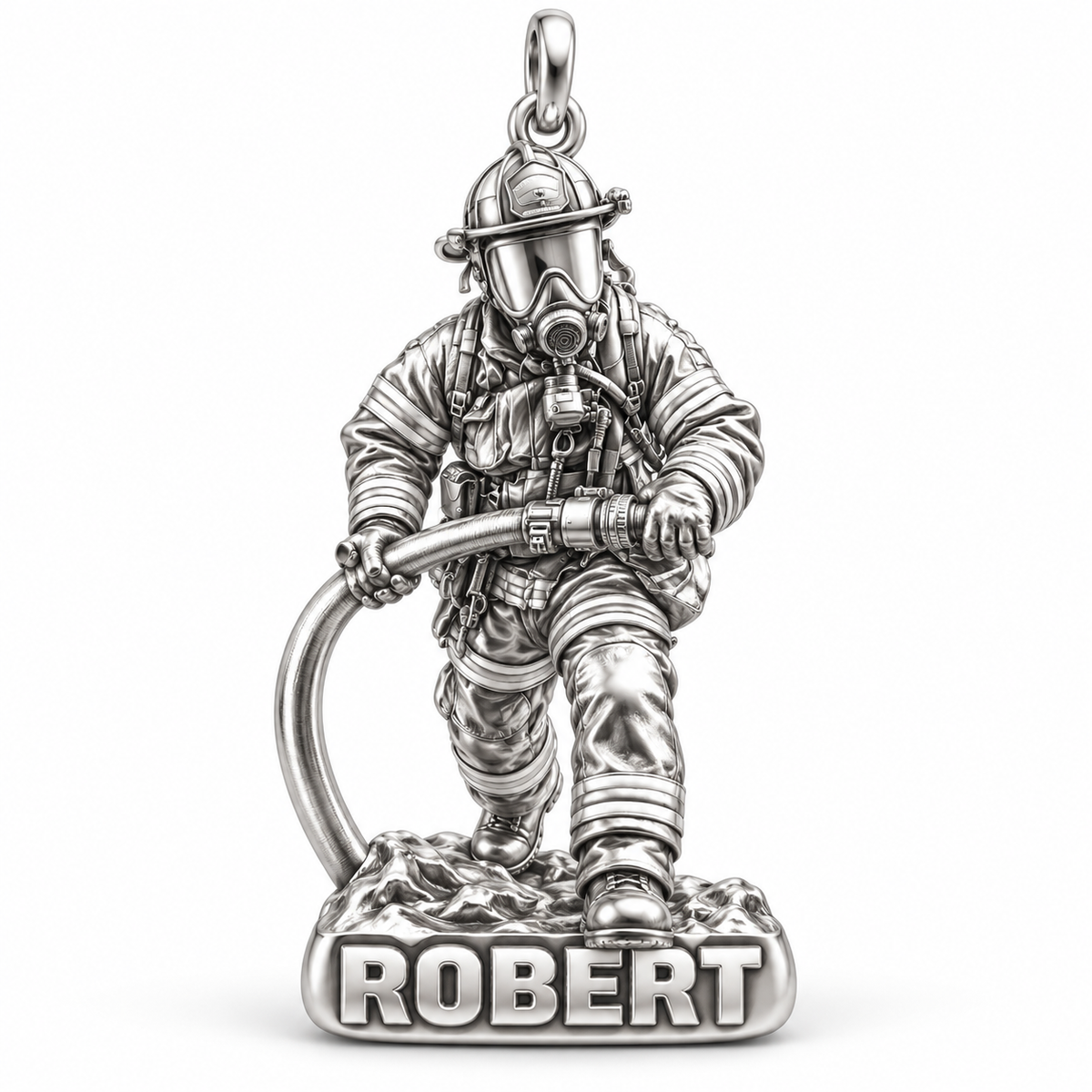 Brave Heart Firefighter Charm Bracelet – Personalized Hero Gift – silver charm, front view