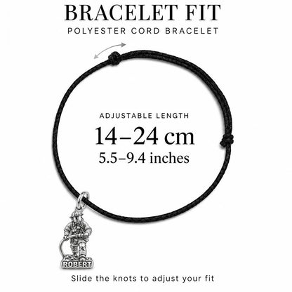 Brave Heart Firefighter Charm Bracelet – Personalized Hero Gift – adjustable black cord bracelet, 14–24 cm