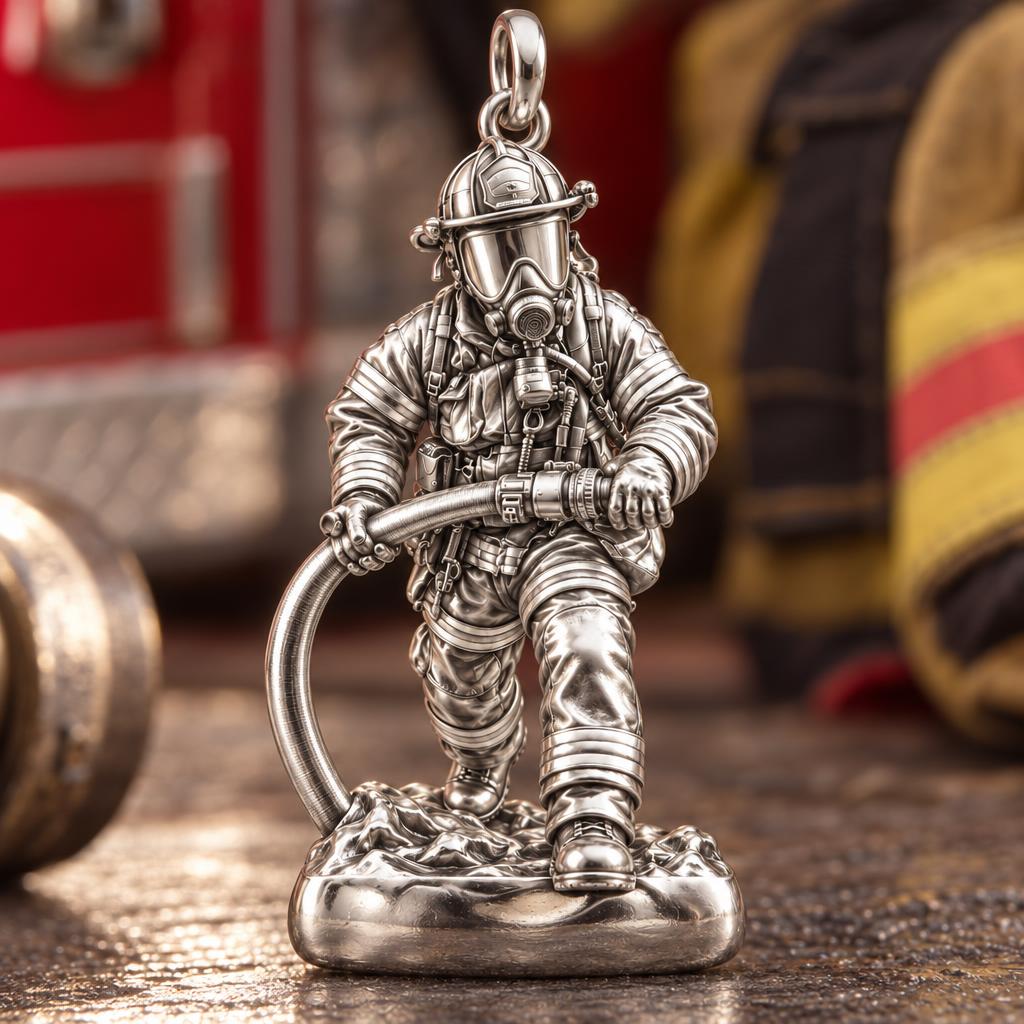 Brave Heart Firefighter Charm Bracelet – Personalized Hero Gift – macro detail of the charm