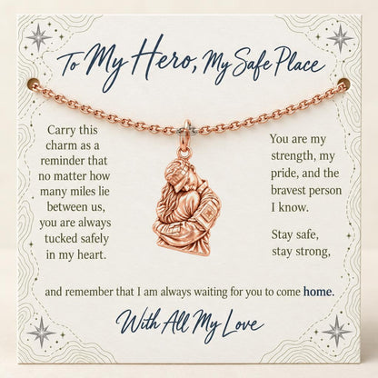 Brave Heart Homecoming Charm Bracelet Set – rose gold, on its message card