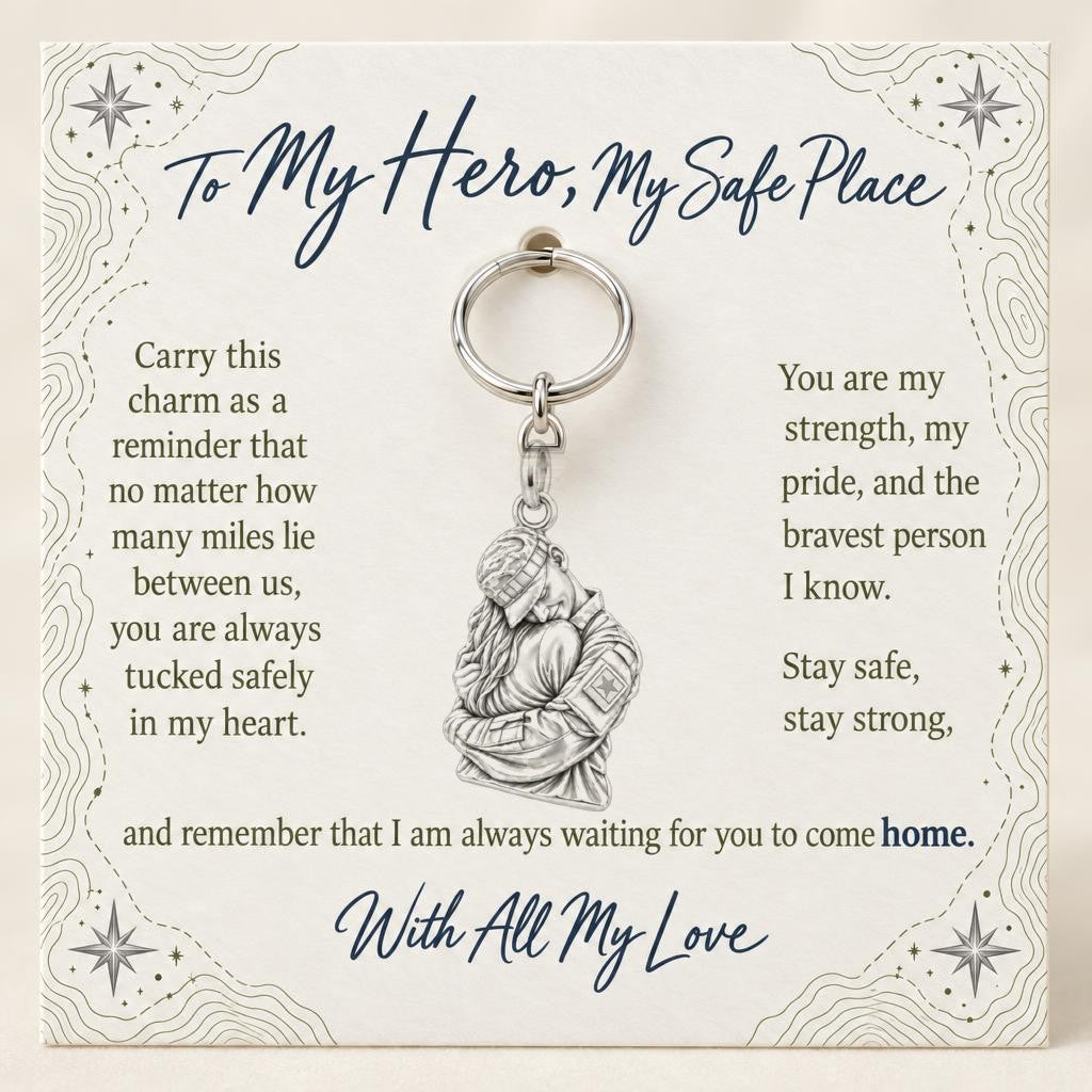 Brave Heart Homecoming Charm Keychain – silver, on its message card