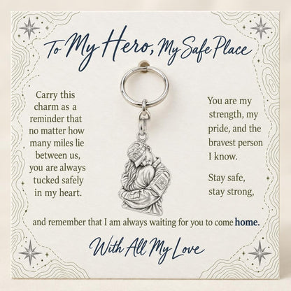 Brave Heart Homecoming Charm Keychain – silver, on its message card