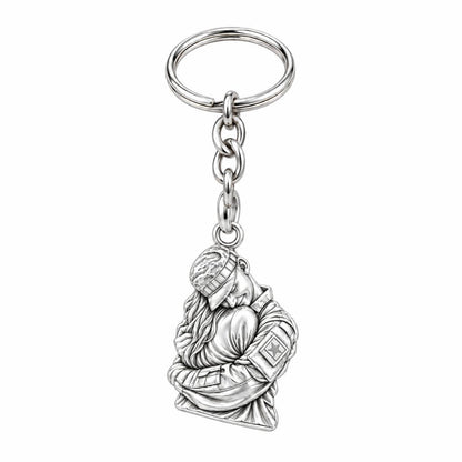 Brave Heart Homecoming Charm Keychain – silver, front view