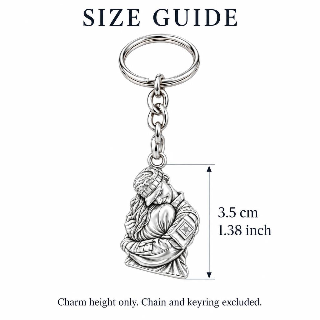 Brave Heart Homecoming Charm Keychain – size guide, 3.5 cm (1.38 in) charm, chain and keyring excluded