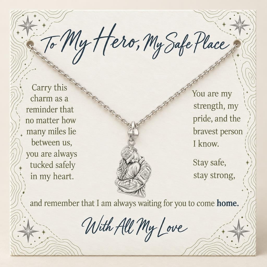 Brave Heart Homecoming Charm Necklace Set – silver, on its message card