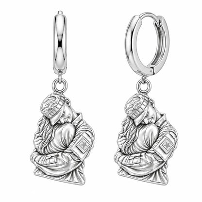 Brave Heart Homecoming Huggie Charm Earrings – silver, front view
