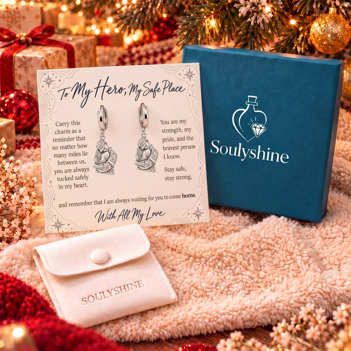 Brave Heart Homecoming Huggie Charm Earrings – gift box with the message card