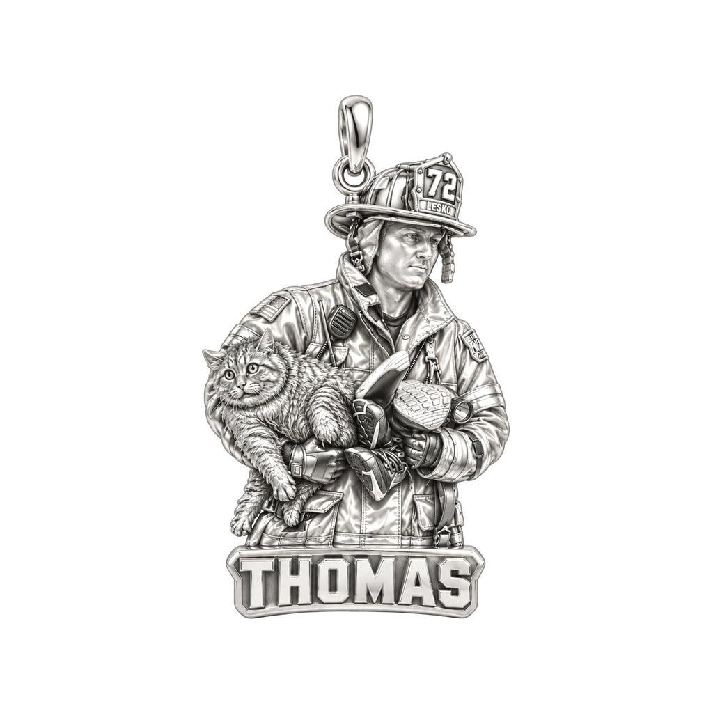 Brave Rescue Hero Charm Bracelet – Personalized Firefighter Gift – silver plated 2 cm charm, front view
