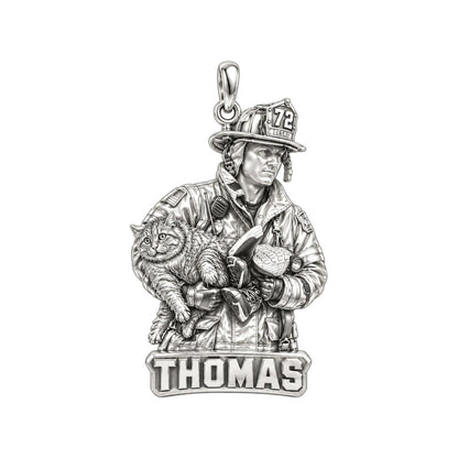 Brave Rescue Hero Charm Bracelet – Personalized Firefighter Gift – silver plated 2 cm charm, front view