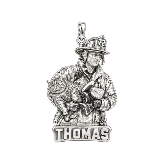 Brave Rescue Hero Charm Bracelet – Personalized Firefighter Gift – silver plated 2 cm charm, front view