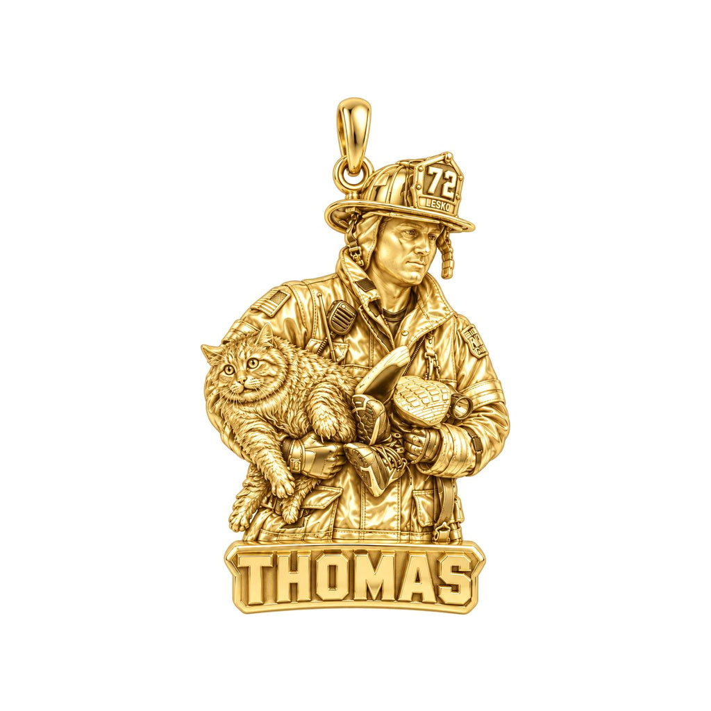 Brave Rescue Hero Charm Bracelet – Personalized Firefighter Gift – 18K gold plated 2 cm charm, front view