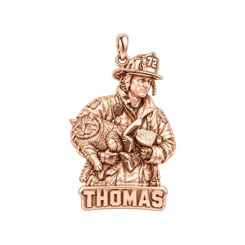 Brave Rescue Hero Charm Bracelet – Personalized Firefighter Gift – rose gold 2 cm charm, front view