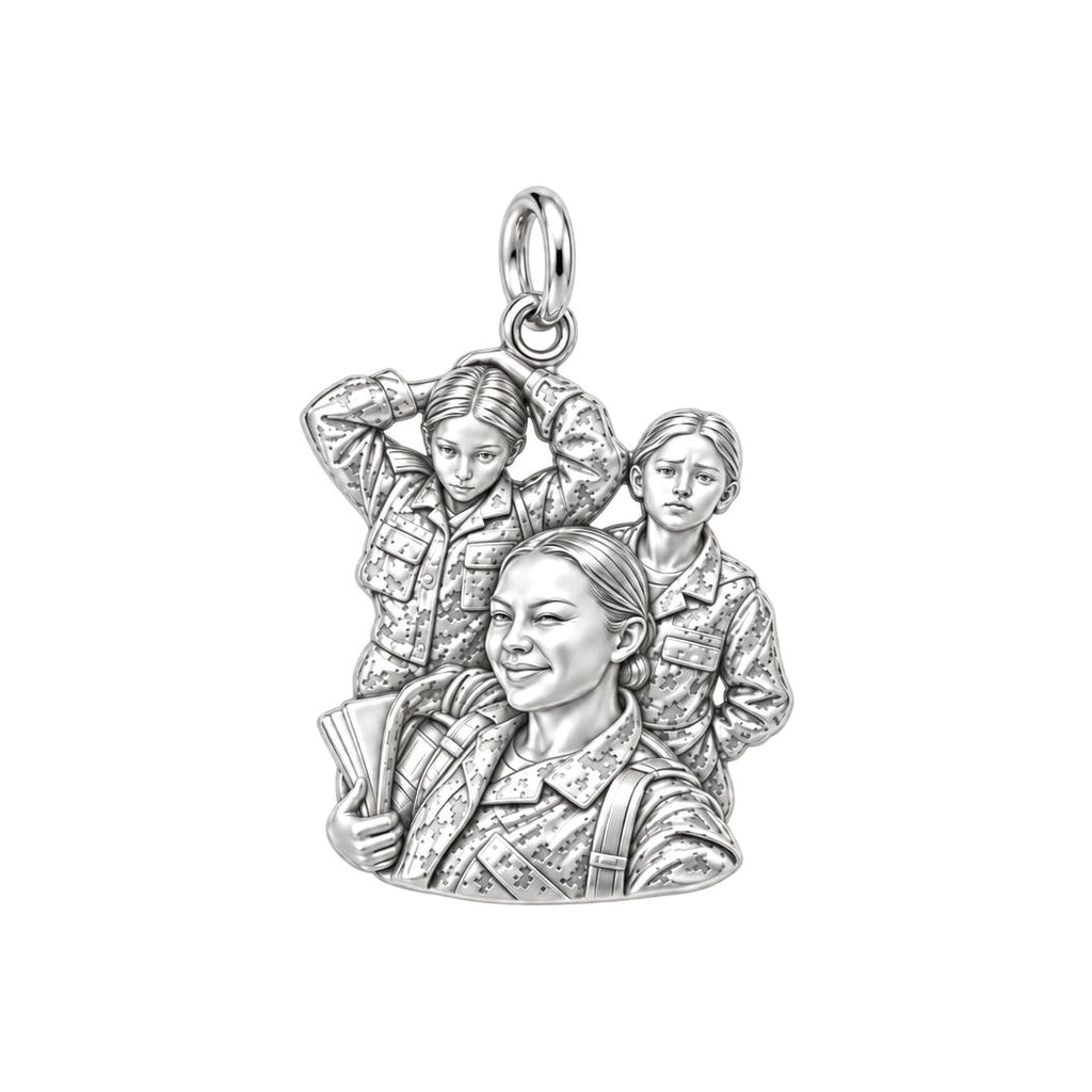 Brave Service Sisters Charm Bracelet – Personalized Veteran Gift – silver charm, front view