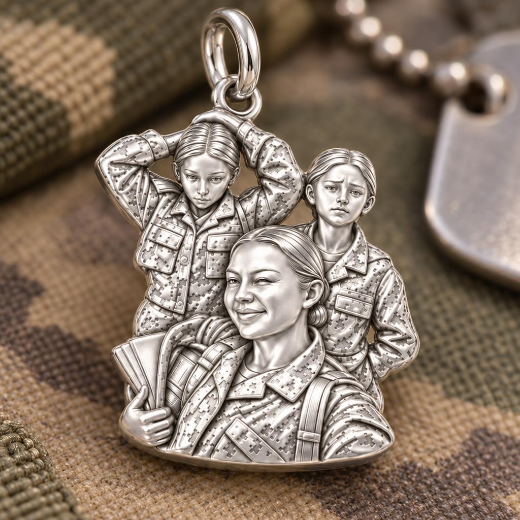 Brave Service Sisters Charm Bracelet – Personalized Veteran Gift – macro detail of the charm