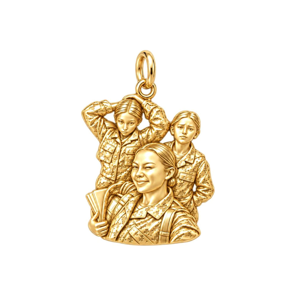 Brave Service Sisters Charm Bracelet – Personalized Veteran Gift – 18K gold charm, front view