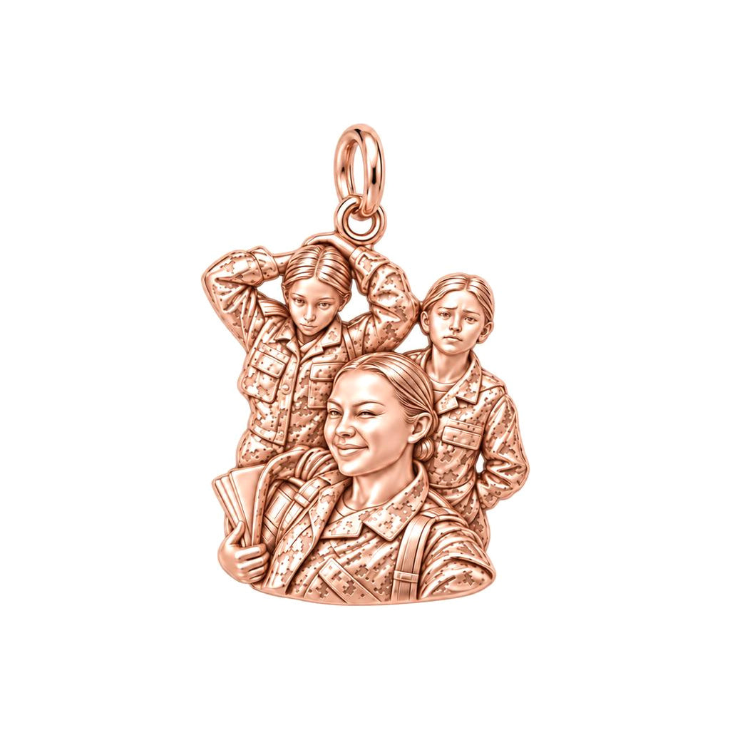 Brave Service Sisters Charm Bracelet – Personalized Veteran Gift – rose gold charm, front view