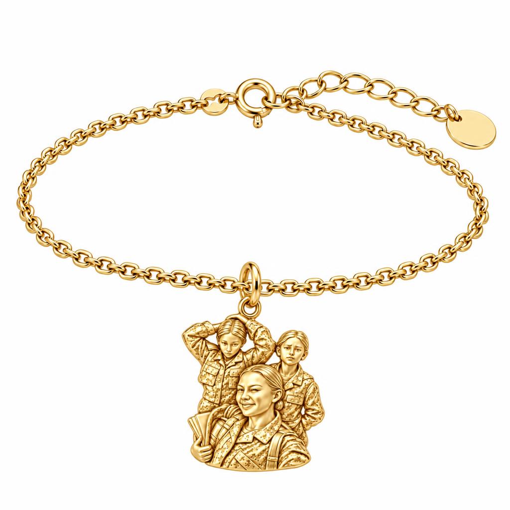 Brave Service Sisters Charm Bracelet Set – 18K gold, front view