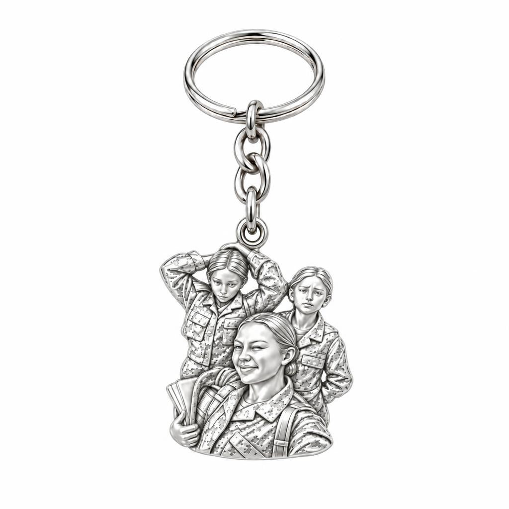 Brave Service Sisters Charm Keychain – silver, front view