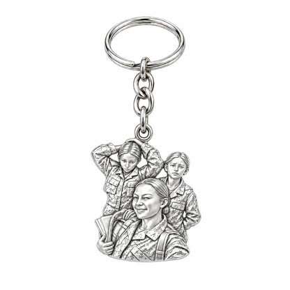 Brave Service Sisters Charm Keychain – silver, front view