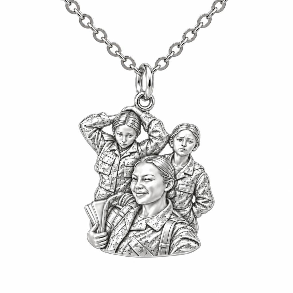 Brave Service Sisters Charm Necklace Set – silver, front view