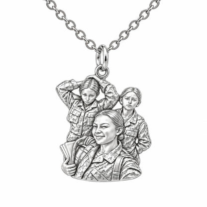 Brave Service Sisters Charm Necklace Set – silver, front view